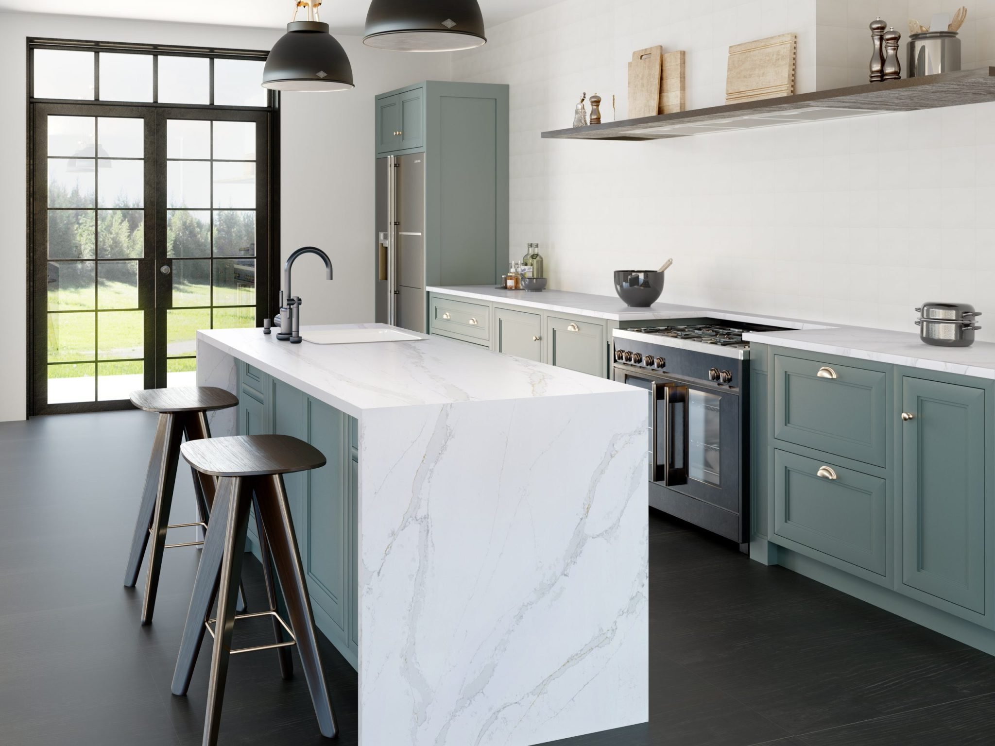 Silestone marble Countertops and Island in a Contemporary Kitchen Setting