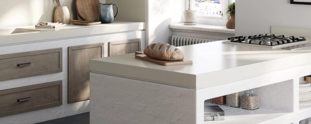 Silestone in the kitchen - kitchen worktop with fresh bread on a bread-board.