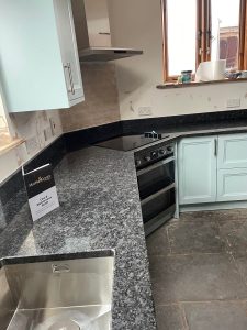 Steel Grey Polished Granite Kitchen Worktops Installation by MGD