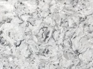 Rapture BQS swatch - white quartz surface with irregular darker veins/structures