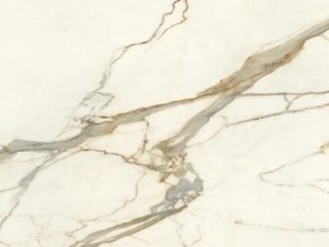 creamy white marble-effect porcelain surface with striking gold and grey veining - calacatta imperiale atlas plan swatch