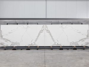 A side by side photo of bookmatched Neolith stone surfaces