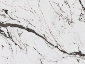 white sintered stone surface with deep grey veining for a marble-effect worktop - neolith san simone