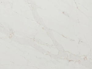 Fine-grained white quartz compound stone with grey-beige (wide) veins spread over the surface - Calacatta Vicente Unistone swatch