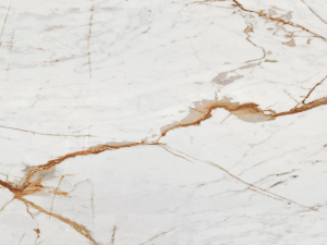 Brown and grey veining on a white background for the Dekton Awake sintered stone surface colour.