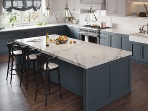 Dekton Vigil kitchen island in a classic kitchen scene.