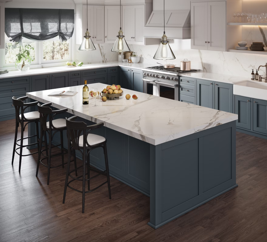 Dekton Vigil kitchen island in a classic kitchen scene.