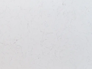 Fine-grained white quartz compound stone with brown-grey veins spread over the surface - Bianco Carrara Santorini Unistone swatch