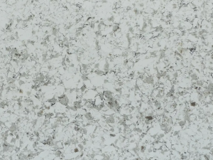 Coarse-grained white quartz compound stone with grey grains spread over the surface - Alaska White Unistone swatch.