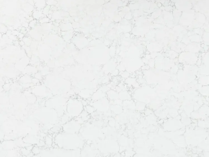 Fine-grained white quartz compound stone with vague darker grey (wide) veins spread over the surface - Arabescato Corchia Unistone swatch