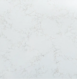 Fine-grained white quartz compound stone with vague darker grey (wide) veins spread over the surface - Arabescato Viola Unistone swatch