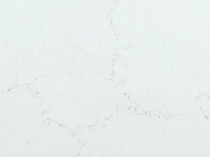 Fine-grained white quartz compound stone with darker grey veins spread over the surface - Carrara Misterio Unistone swatch