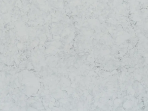 Fine-grained white-grey quartz compound stone with dark grey veins spread over the surface - Bianco Eclipse Unistone swatch