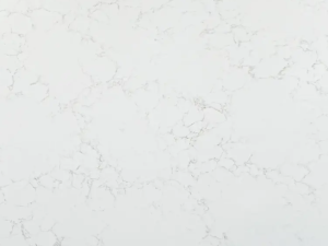 Fine-grained white quartz compound stone with vague darker grey (wide) veins spread over the surface - Arabescato Vagli Unistone swatch