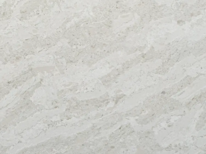 Fine-grained beige quartz compound stone with darker layers/veins spread over the surface - Taj Mahal Unistone swatch