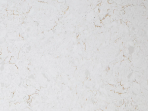 Cimstone 990 Sineda - White quartz surface swatch with beige and light brown marbling, creating a natural, textured appearance.