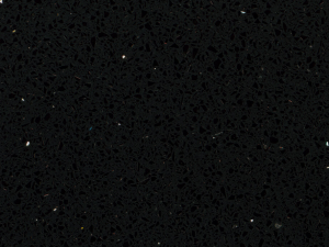 Black granular quartz surface with reflective mirror fragments - Technistone Starlight Black swatch