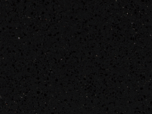 Black granular quartz surface with tiny flecks of sparkling mirror dotted across the face in an irregular fashion - Technistone Brilliant Black swatch