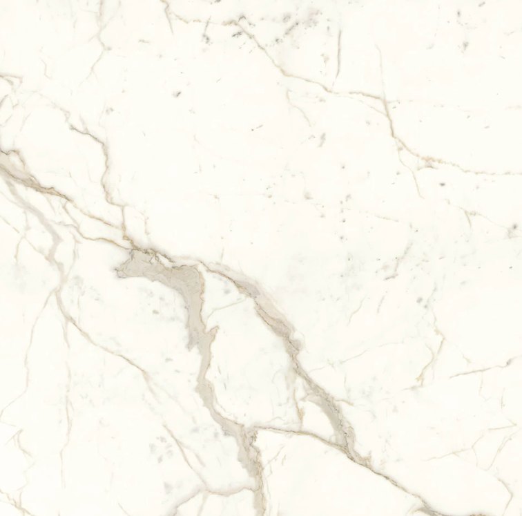 white marble-effect porcelain surface with grey and gold veining - calacatta prestigio atlas plan