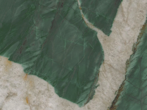 green and cream marble-effect porcelain surface swatch - exotic wave atlas plan