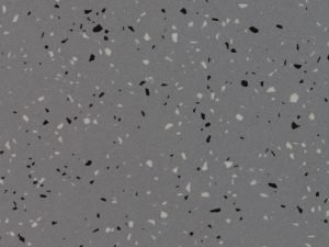Mid-grey quartz surface with light and dark fragments throughout - Terrazzo Crea Dark swatch