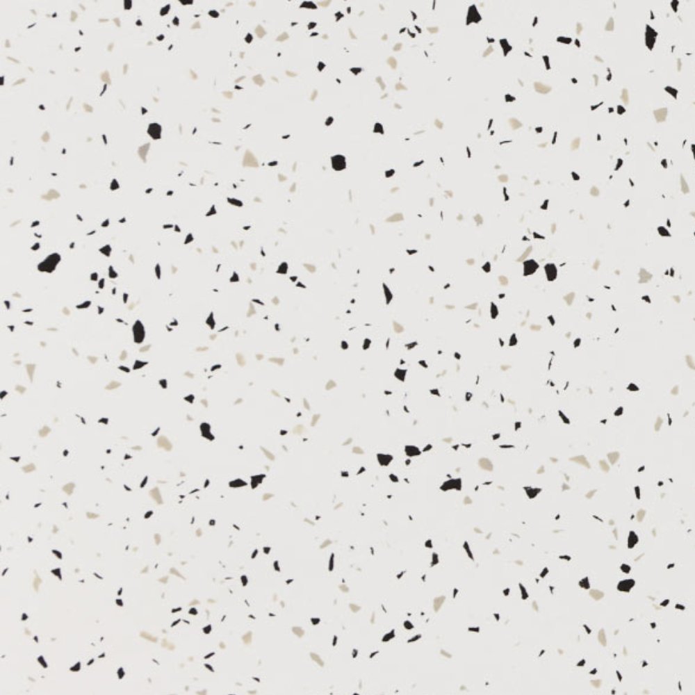 white quartz with black terrazzo style fragments throughout - Diresco Terrazzo White swatch