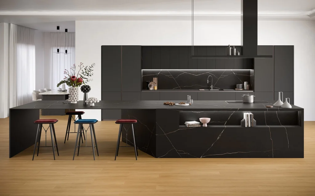 Black Porcelain Kitchen Island and worktop