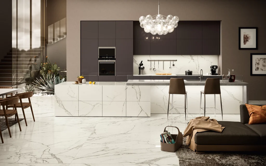 Calacatta Extra Worktops and Porcelain Kitchen Island