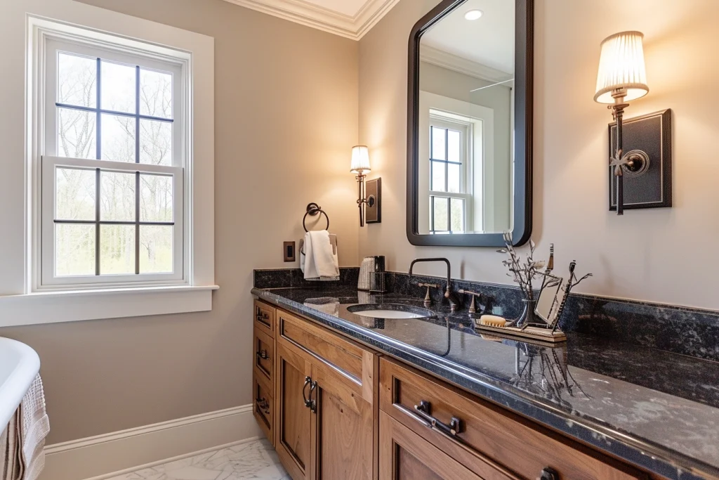 Traditional black granite as a bathroom worktop