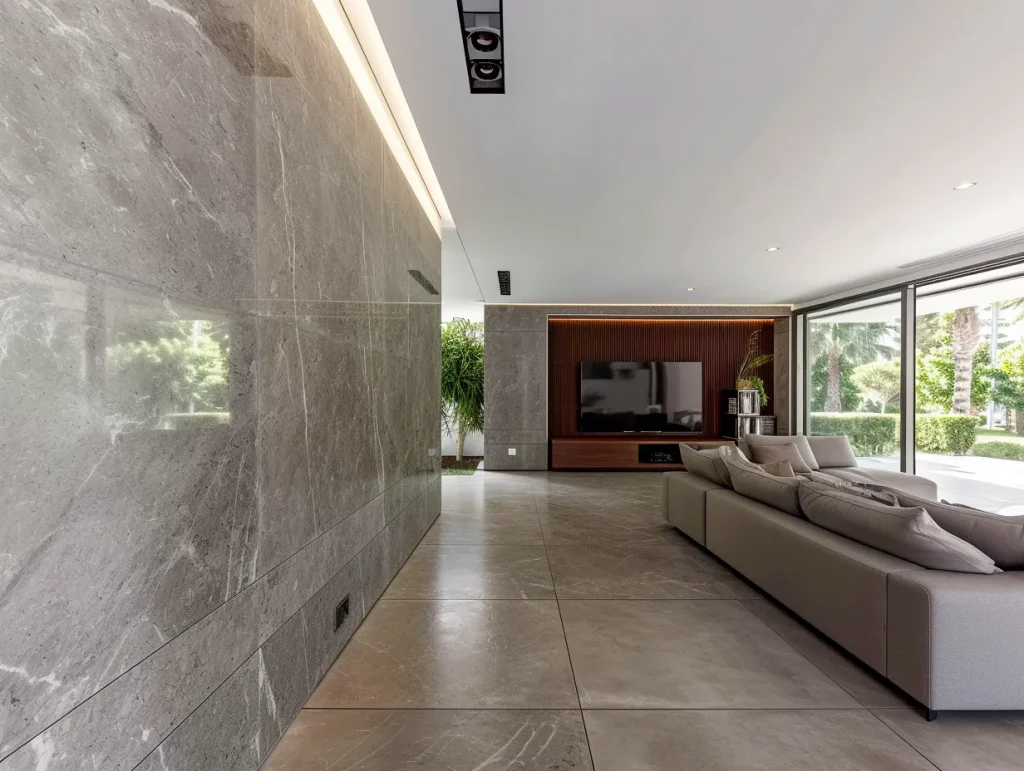 Granite Wall Cladding in a modern residence with granite floor tiles.