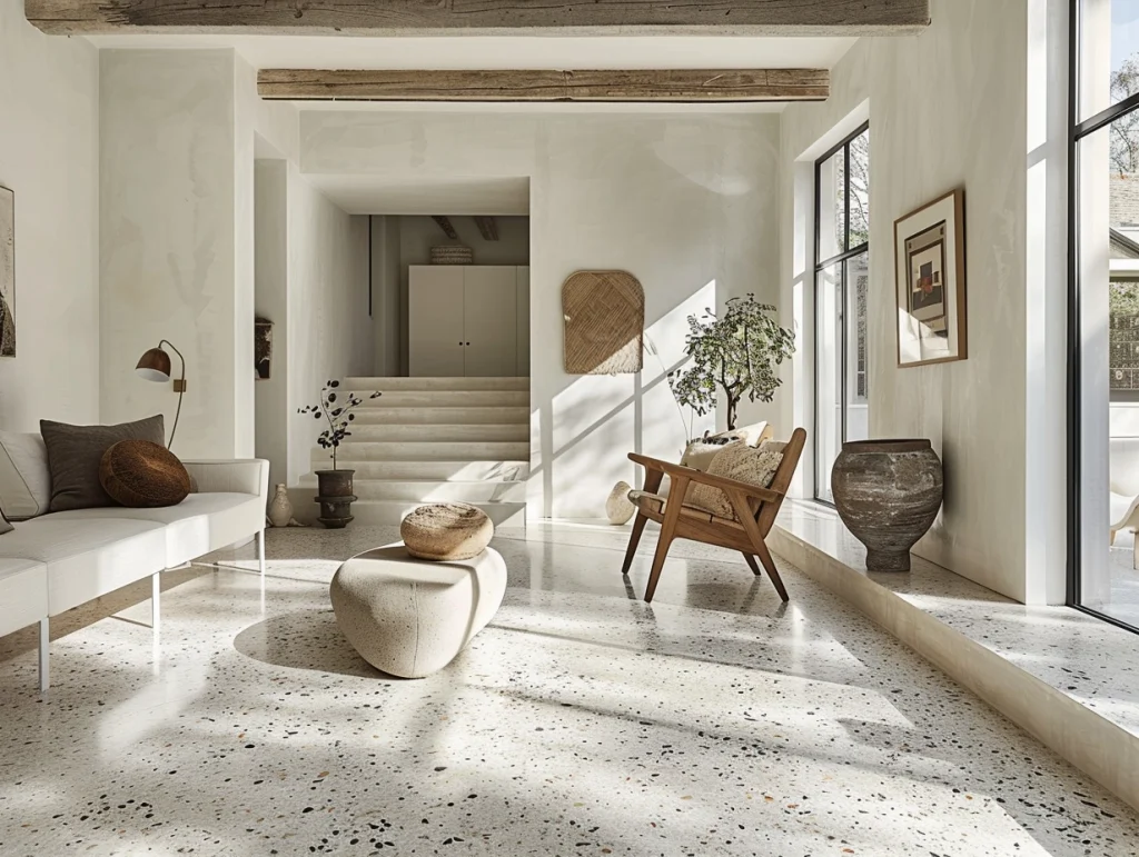 Light-coloured Tiles and Flooring in a contemporary living space.
