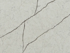 Fine-grained white-grey quartz compound stone with dark grey grains and veins spread over the surface - Diamant Unistone swatch