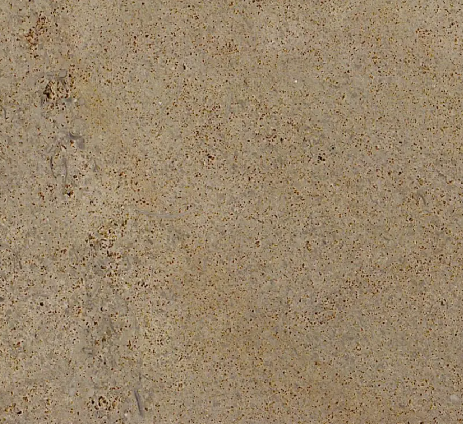 Bois Dore - Limestone with a cream-brown background with reddish/brown flame pattern and typical shell-fossils in the shape of fingernails.