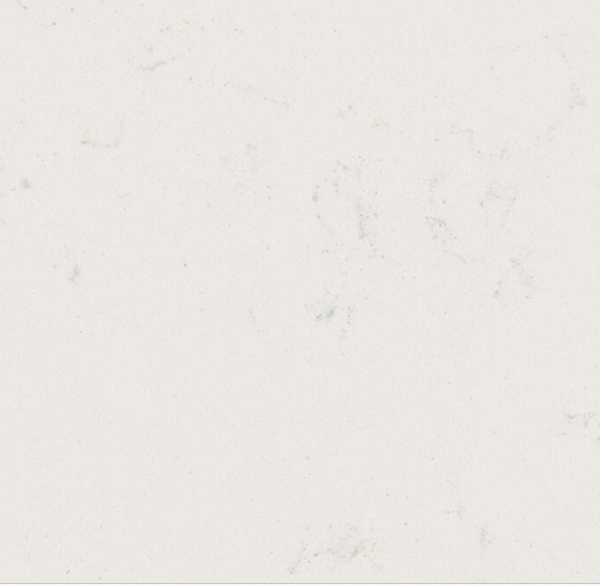 Fine-grained white quartz with subtle grey marble veins scattered across the surface - Technistone Noble Supreme White swatch