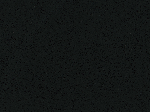 Granular black quartz surface with large irregular grains against a dark background - Technistone Gobi Black swatch
