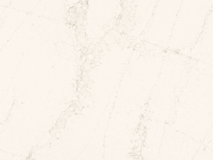 Warm white polished quartz surface with delicate grey veining - 5113 Solenna swatch