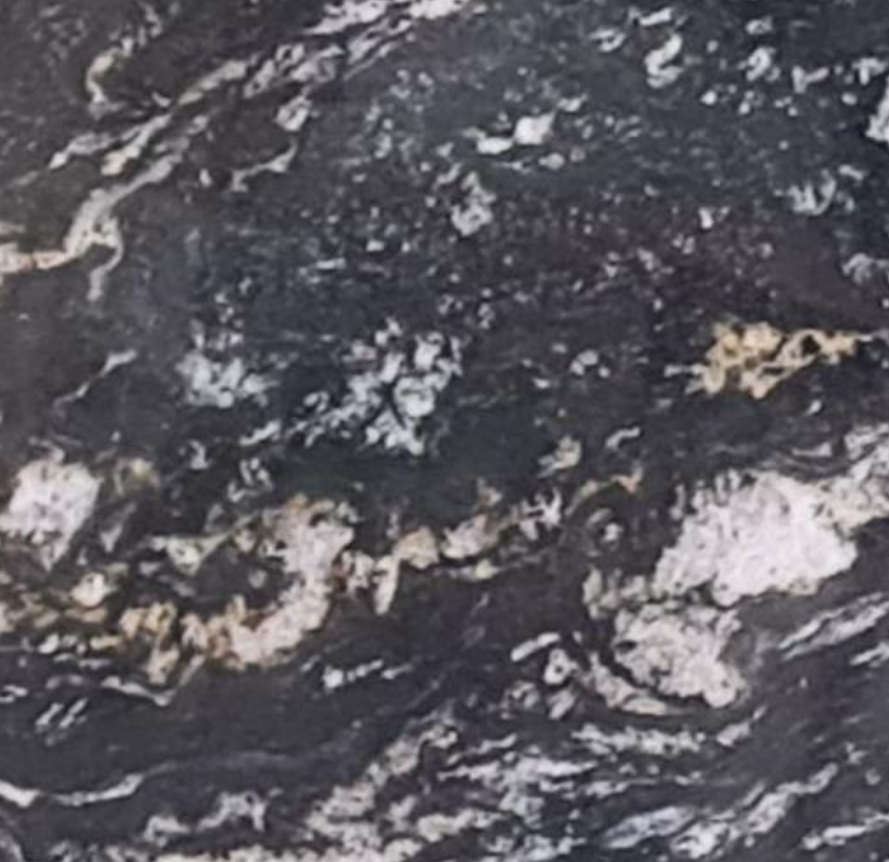 Product photo: Black Forest Granite is a captivating natural stone known for its dramatic and sophisticated appearance. This unique granite features a rich blend of black, white, and grey tones, creating a striking contrast that enhances any interior design. The intricate patterns and veining in the stone add depth and character, making each slab truly one-of-a-kind.
