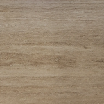 Travertino Classico Beige swatch: Beige compact limestone (travertine) with pronounced lined drawing. The drawing is very heterogeneous and especially band-shaped (horizontal and parallel; sawn perpendicular to layering). The surface contains small openings that may or may not be filled depending on the demand.