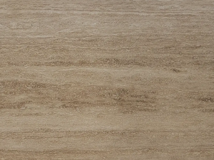 Travertino Classico Beige swatch: Beige compact limestone (travertine) with pronounced lined drawing. The drawing is very heterogeneous and especially band-shaped (horizontal and parallel; sawn perpendicular to layering). The surface contains small openings that may or may not be filled depending on the demand.