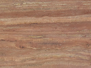 Travertino Rosso Persiano swatch - Typical banded travertine structure; red moderately fine-grained rock, where lighter red-grey zones can occur.