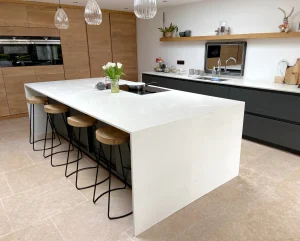 Post header: White Marble-Effect Quartz Worktops Transform Herefordshire Kitchen